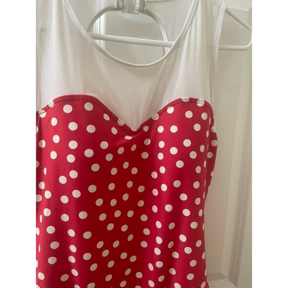 Niptuck Multifit Cup Red Polka Dot Ruched One Piece Swim Bathing Suit Pinup 10 - Picture 3 of 9